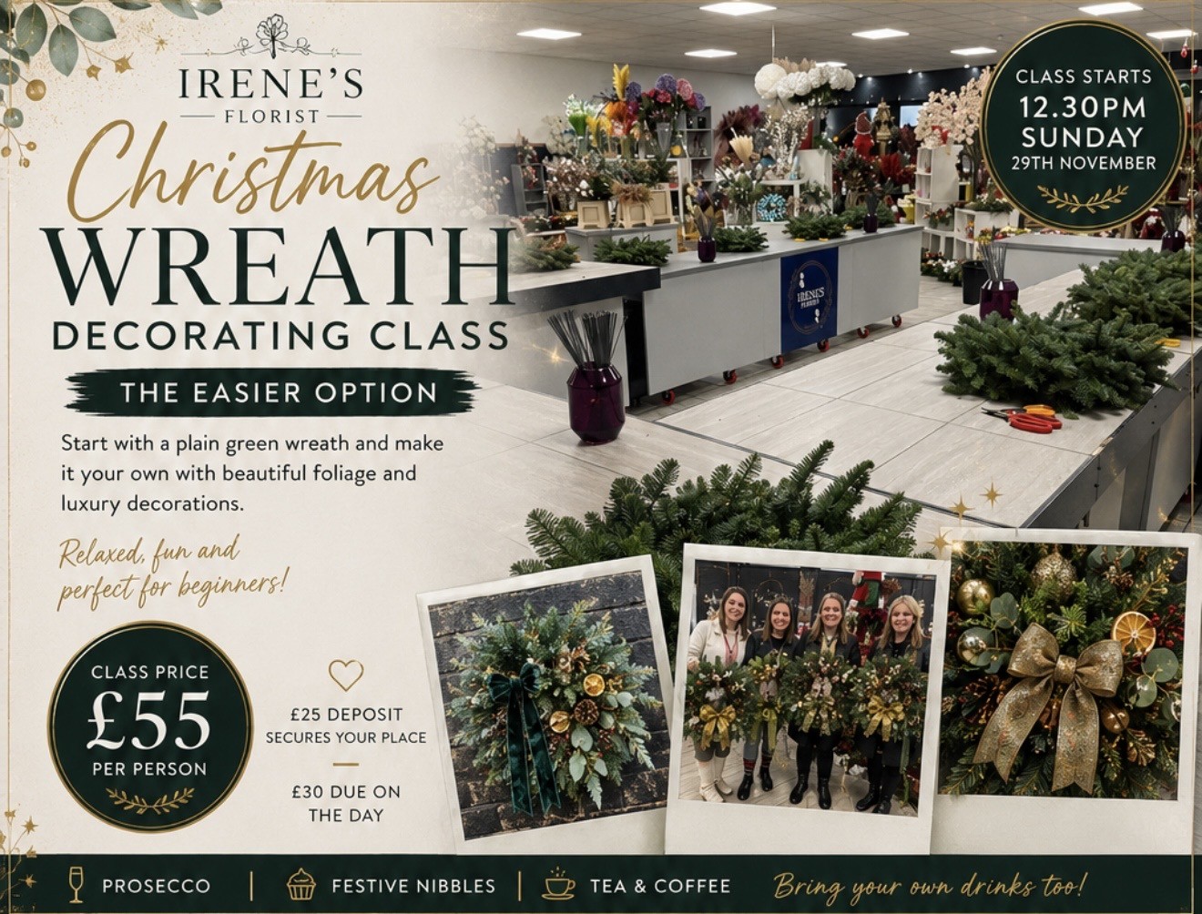 Wreath Making Class Easier Class Starting with a plain green wreath - Sunday 29th November 12.30pm - Image 6